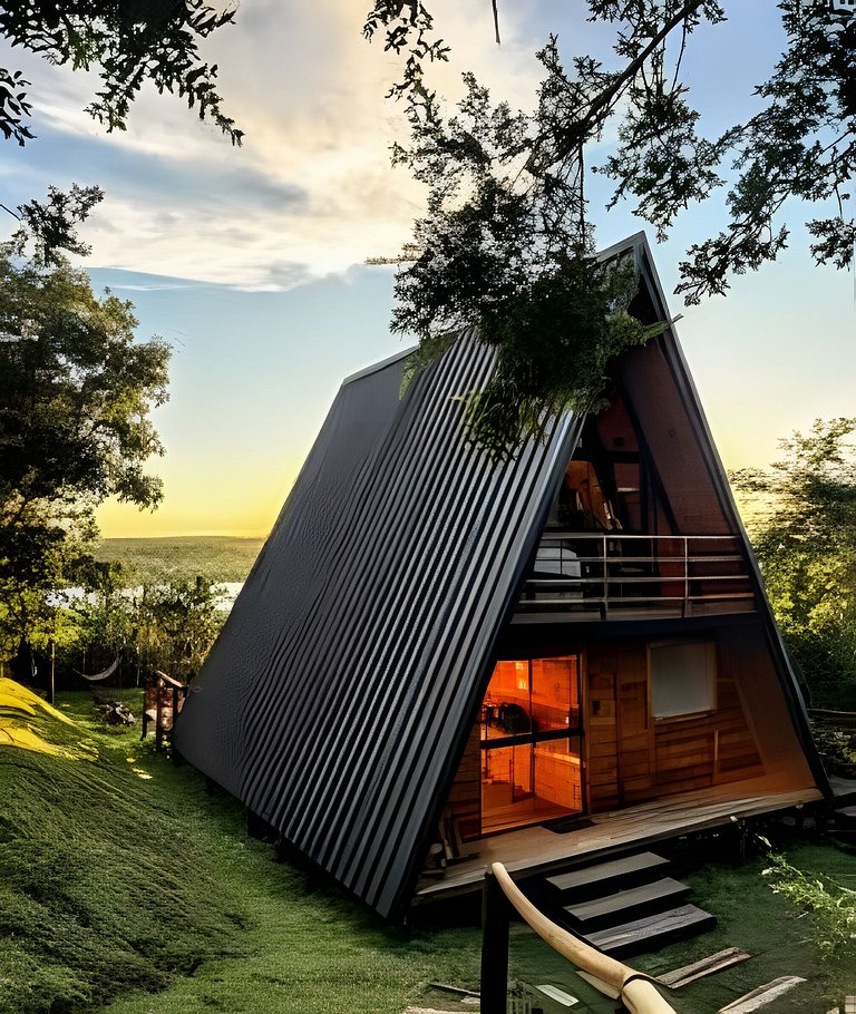 Chalé Recanto — cabana A-frame próxima ao lago com ofurô e c