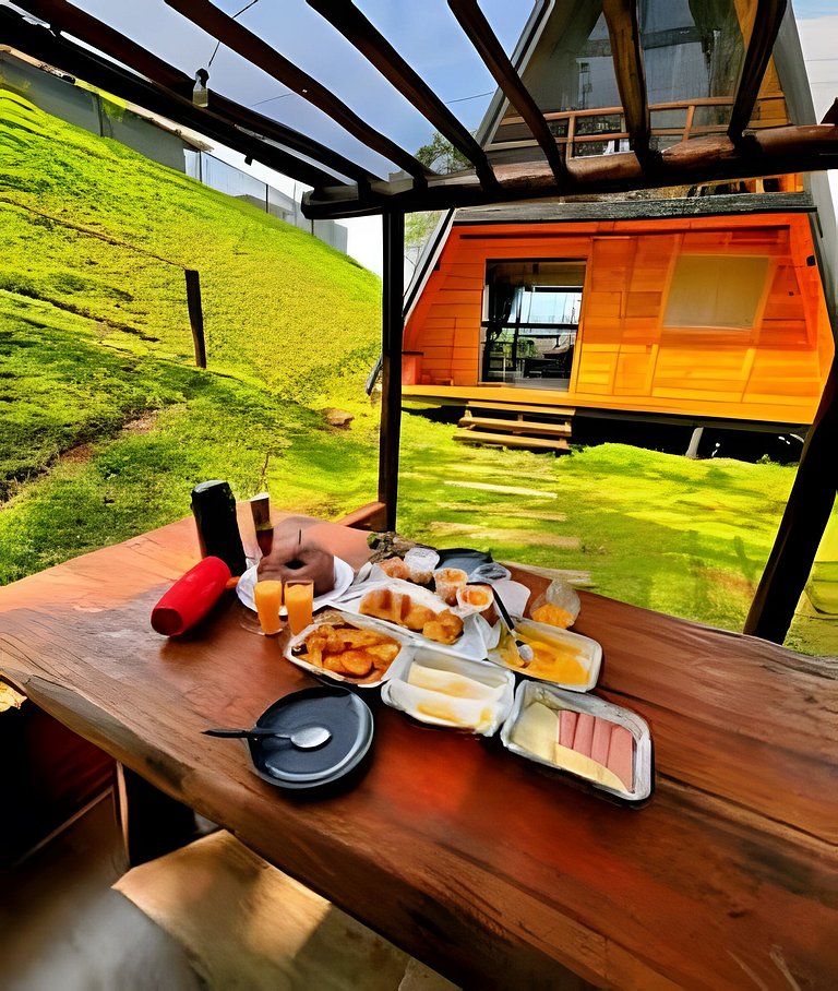 Chalé Recanto — cabana A-frame próxima ao lago com ofurô e c