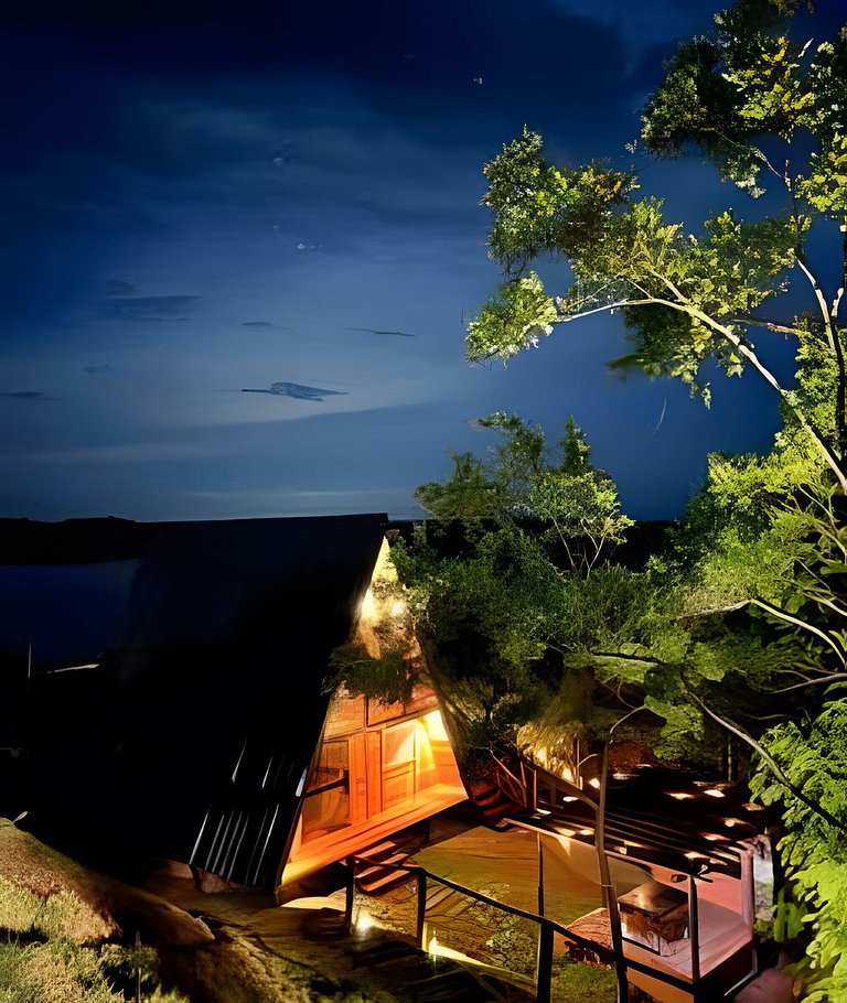Chalé Recanto — cabana A-frame próxima ao lago com ofurô e c