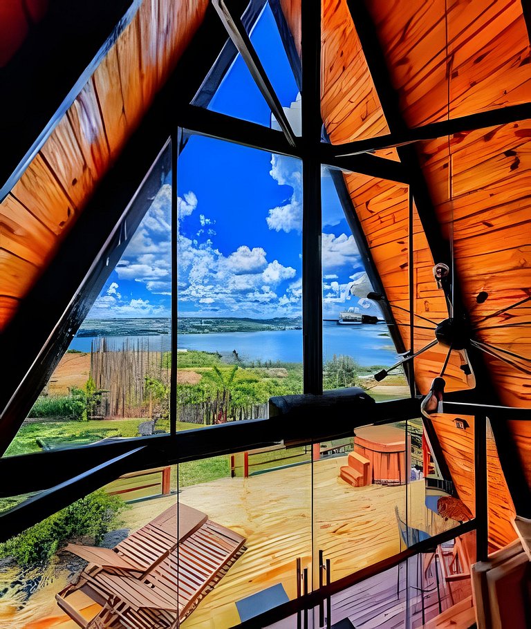 Chalé Recanto — cabana A-frame próxima ao lago com ofurô e c